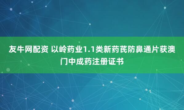 友牛网配资 以岭药业1.1类新药芪防鼻通片获澳门中成药注册证书